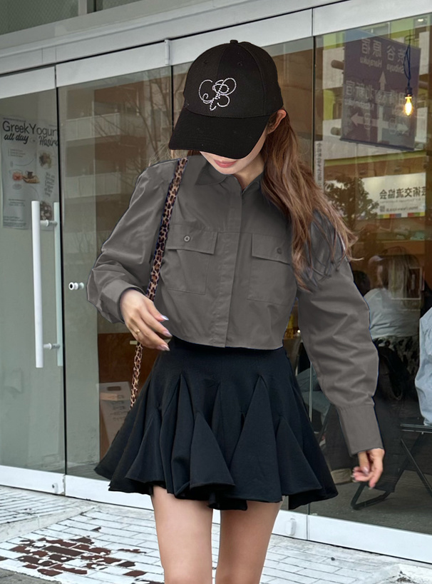 ダブルポケットクロップド丈シャツ