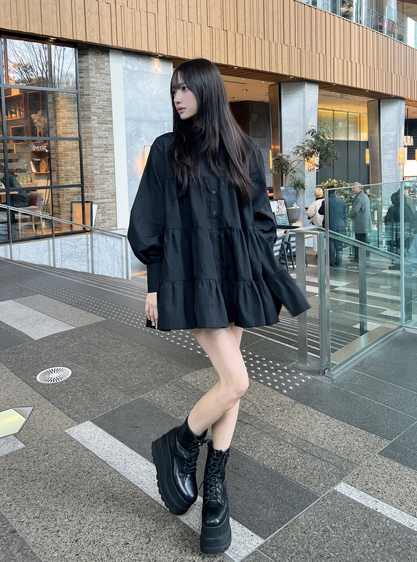 ティアードシャツミニワンピース