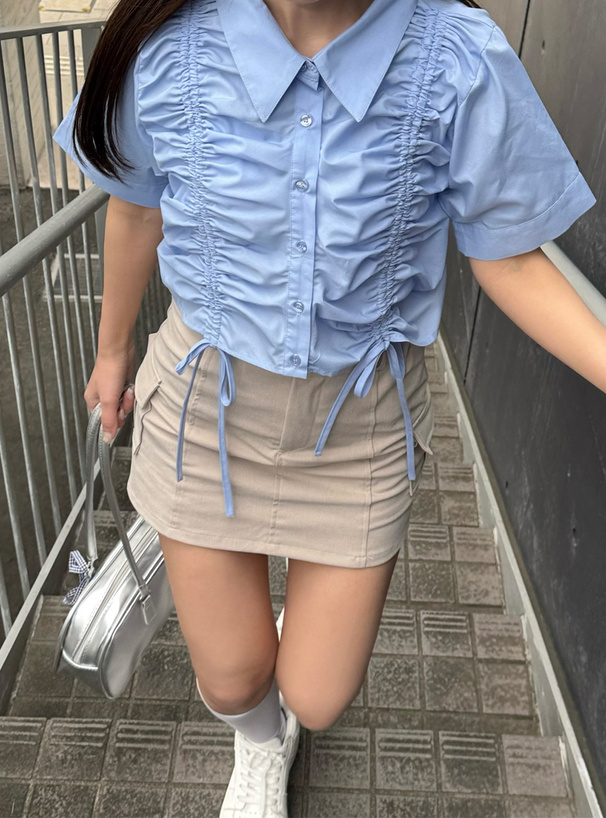 クロップド丈ドロストシャツ