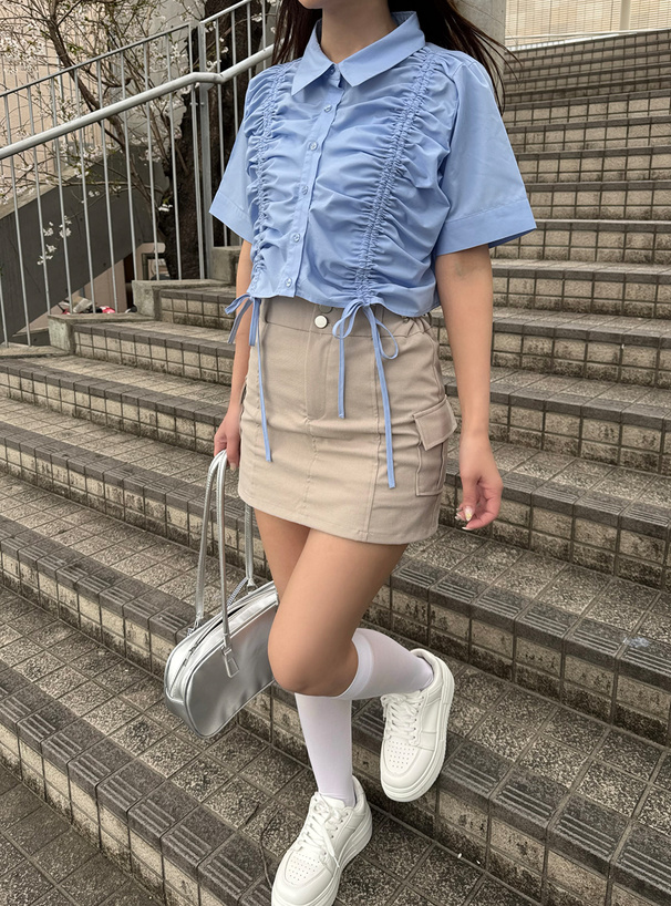 クロップド丈ドロストシャツ