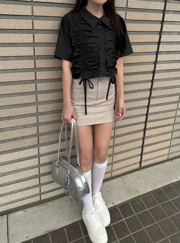 クロップド丈ドロストシャツ