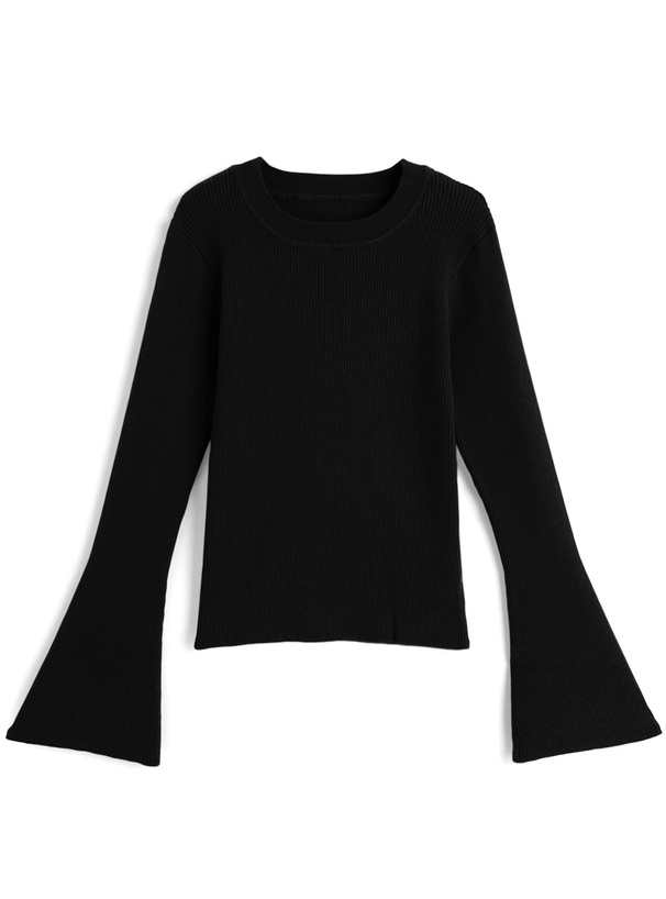 フレアスリーブリブニットトップス