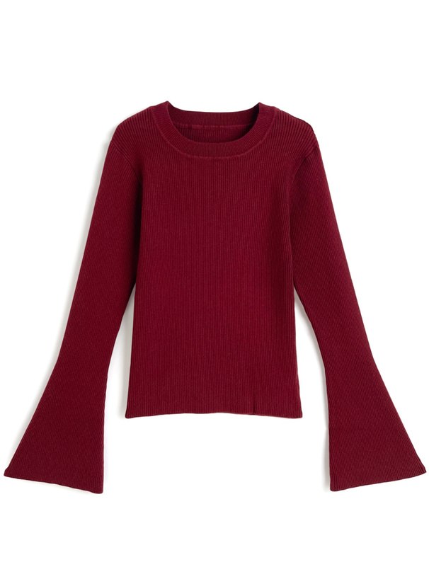 フレアスリーブリブニットトップス