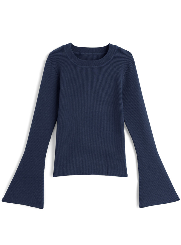 フレアスリーブリブニットトップス