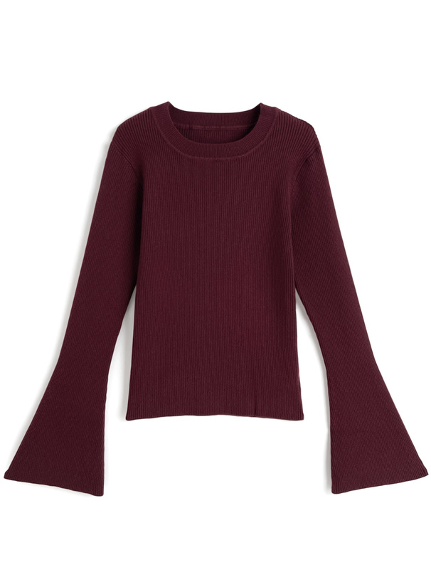 フレアスリーブリブニットトップス