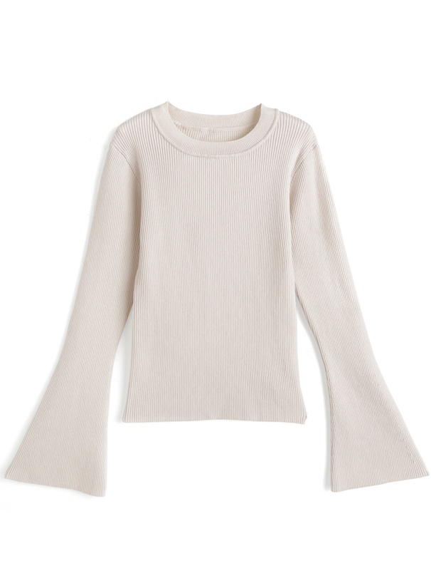 フレアスリーブリブニットトップス