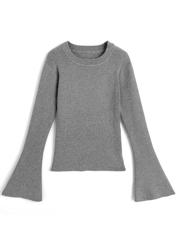 フレアスリーブリブニットトップス