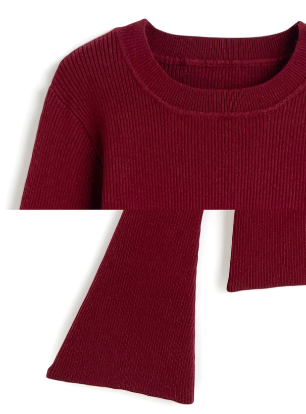 フレアスリーブリブニットトップス