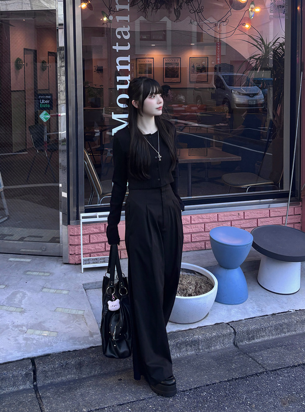 ダブルタックハイウエストワイドパンツ