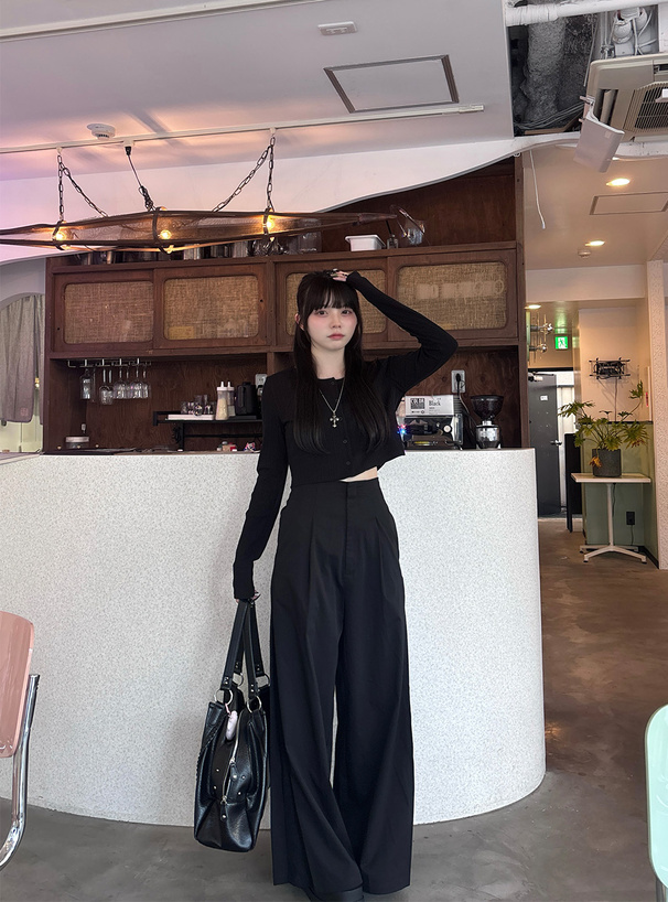 ダブルタックハイウエストワイドパンツ