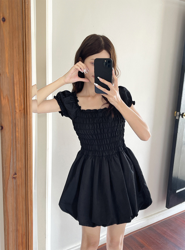 my first Katie シャーリングミニワンピース my first Katie