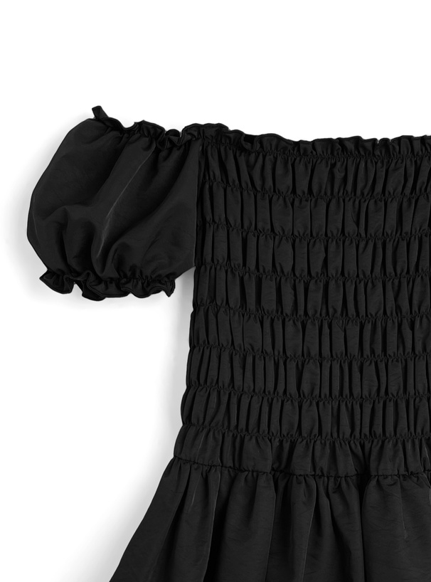 オフショルダーシャーリングバルーンミニワンピース[ai199