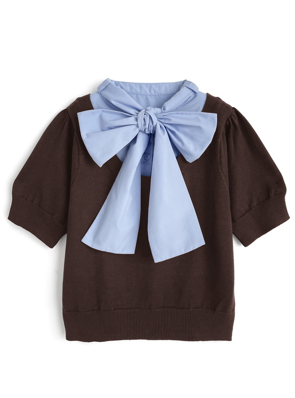 シャツドッキングリボンタイニットトップス[ai200]