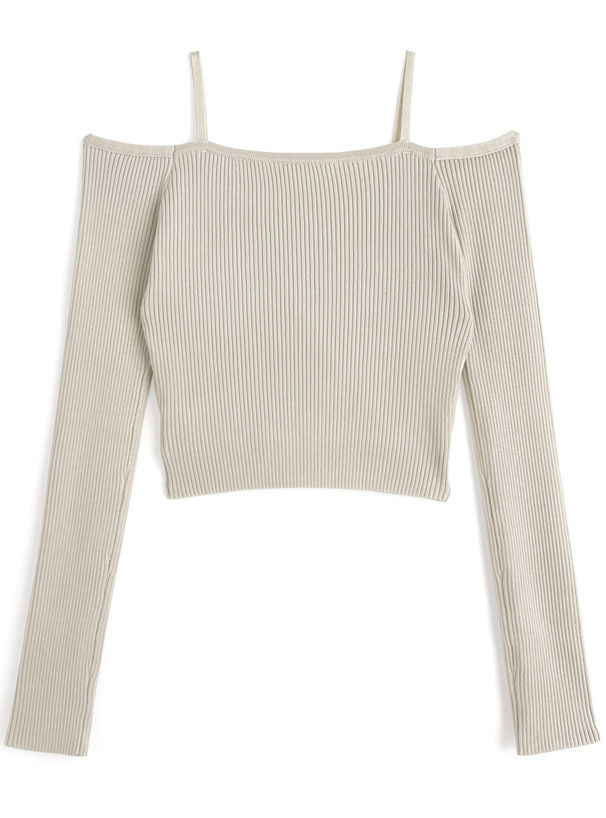 カシュクールオフショルダーリブニットトップス