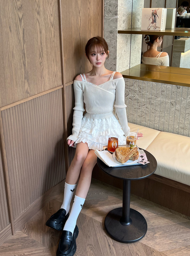 カシュクールオフショルダーリブニットトップス[ai202] | レディース