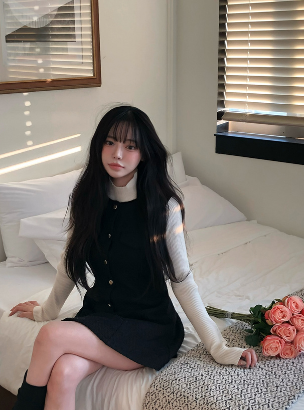 ツイードノースリーフレアミニワンピース