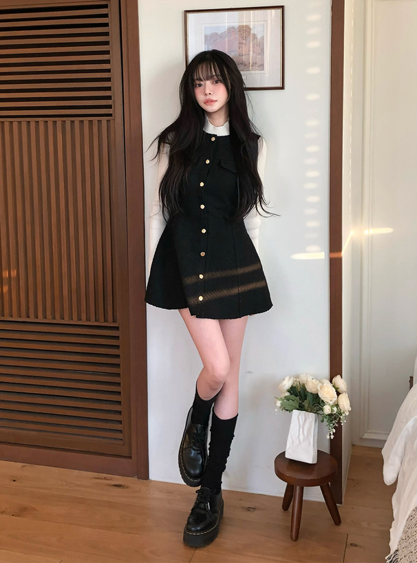 ツイードノースリーフレアミニワンピース