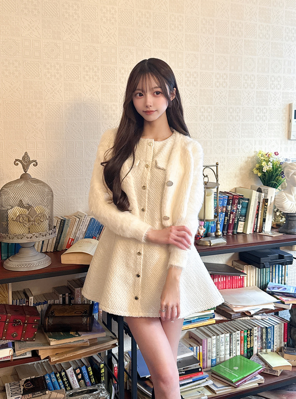 ツイードノースリーフレアミニワンピース