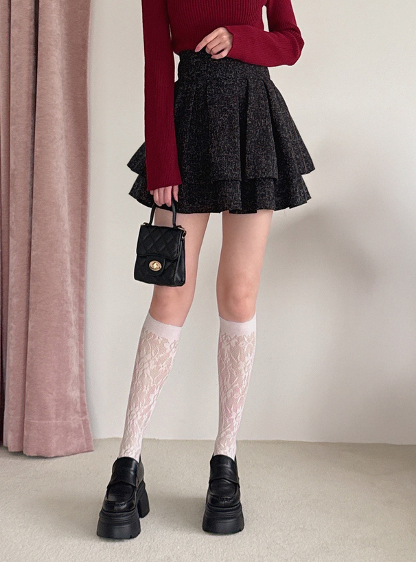 インパン裏地付きツイードフレアミニスカート