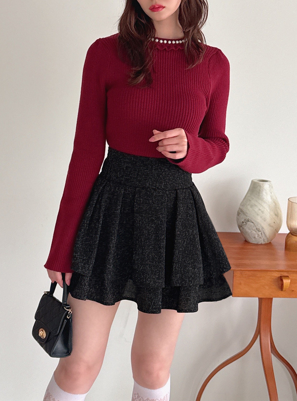 インパン裏地付きツイードフレアミニスカート