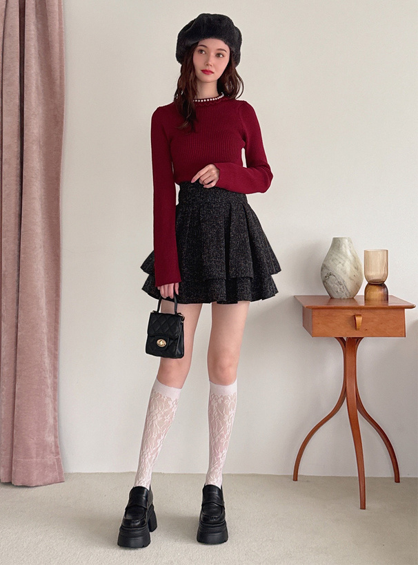 インパン裏地付きツイードフレアミニスカート
