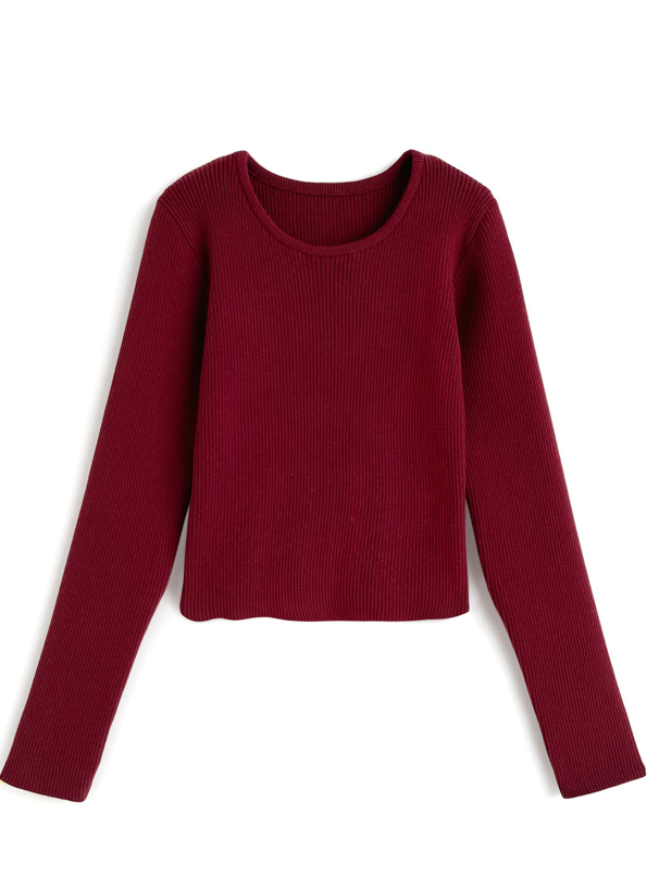 ベーシックラウンドネックリブニットトップス