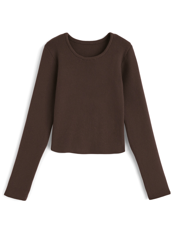 ベーシックラウンドネックリブニットトップス