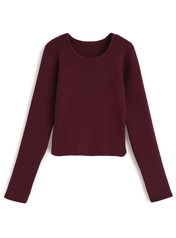 ベーシックラウンドネックリブニットトップス
