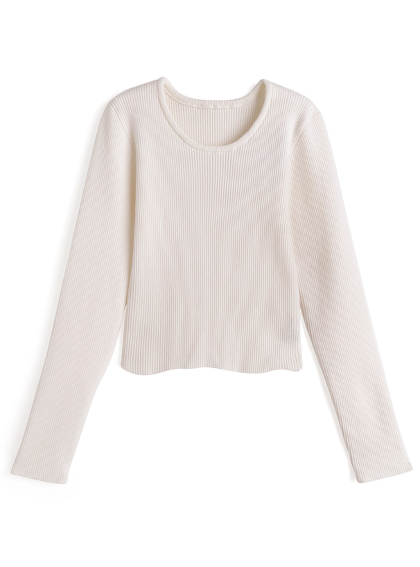 ベーシックラウンドネックリブニットトップス