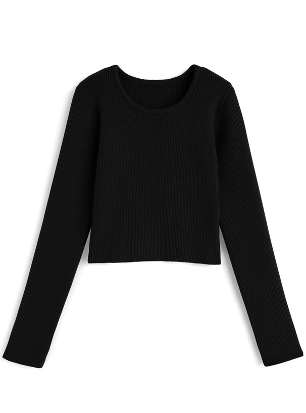 ベーシックラウンドネックリブニットトップス