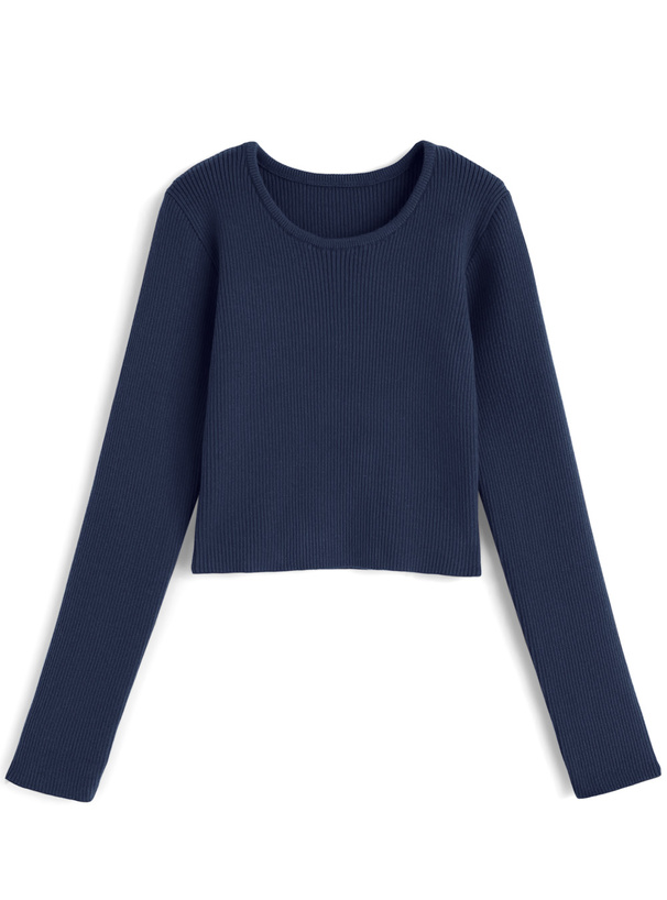 ベーシックラウンドネックリブニットトップス