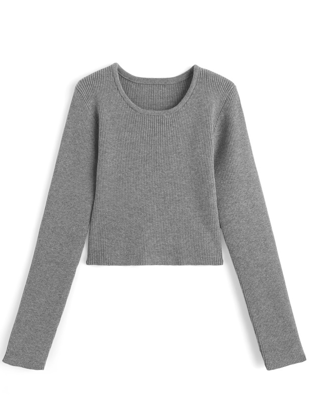 ベーシックラウンドネックリブニットトップス