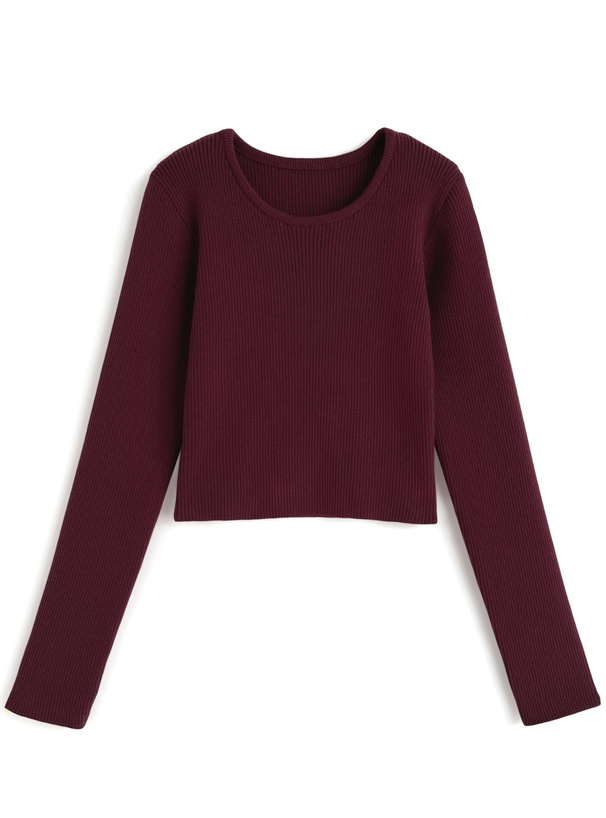 ベーシックラウンドネックリブニットトップス