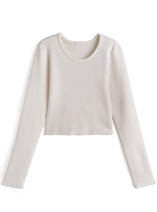 ベーシックラウンドネックリブニットトップス