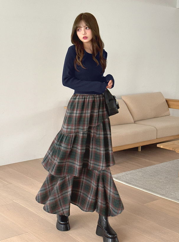 ベーシックラウンドネックリブニットトップス