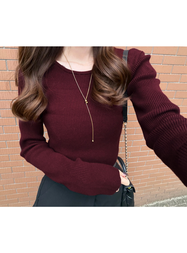 ベーシックラウンドネックリブニットトップス