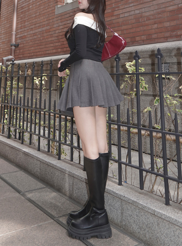 インパン付きボックスミニプリーツミニスカート