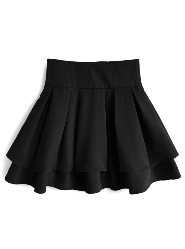 インパン裏地付きハイウエストダブルフレアスカート[ai223]