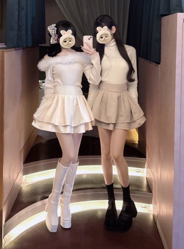 インパン裏地付きハイウエストダブルフレアスカート