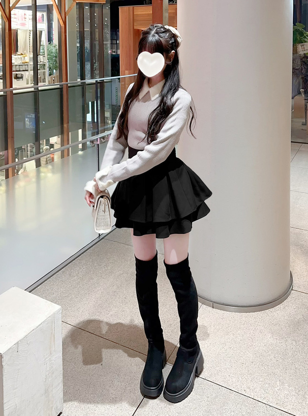 インパン裏地付きハイウエストダブルフレアスカート[ai223