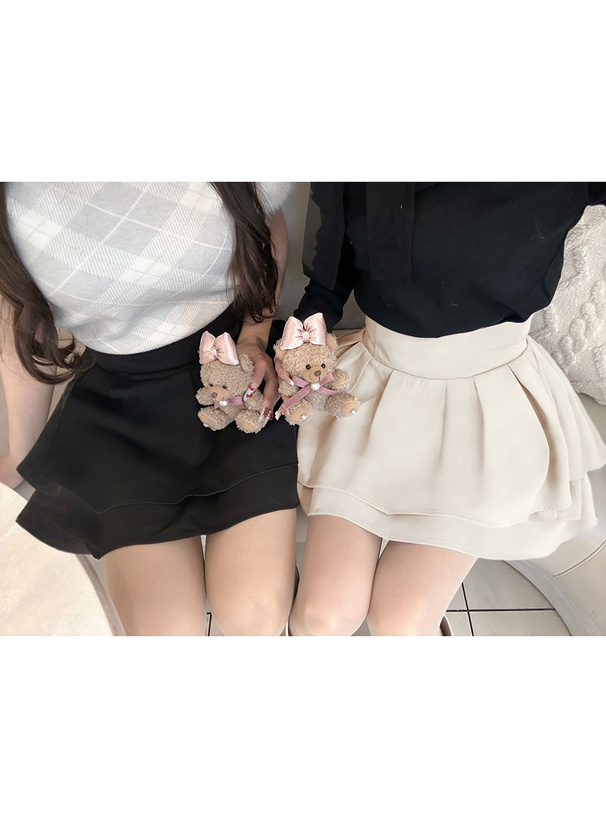 インパン裏地付きハイウエストダブルフレアスカート[ai223