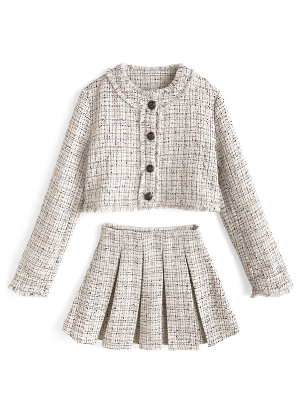 ツイードジャケット×プリーツミニスカートセットアップ[ai224