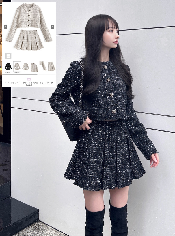 ツイードジャケット×プリーツミニスカートセットアップ[ai224