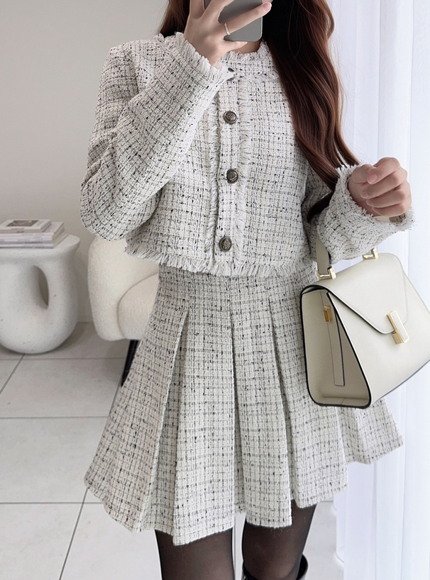 ツイードジャケット×プリーツミニスカートセットアップ[ai224