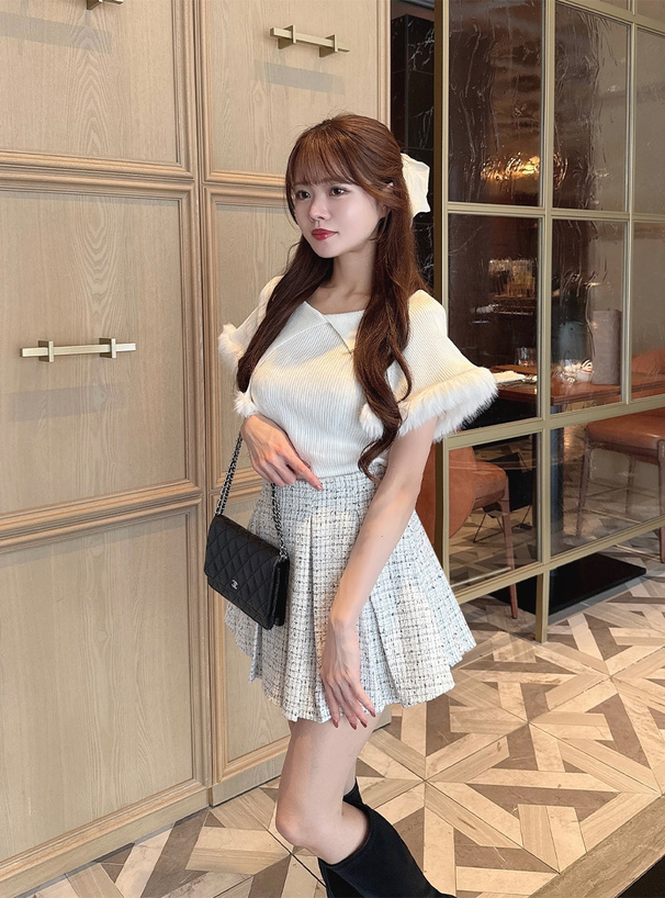 インパン裏地付きツイードプリーツミニスカート[ai225] | レディース