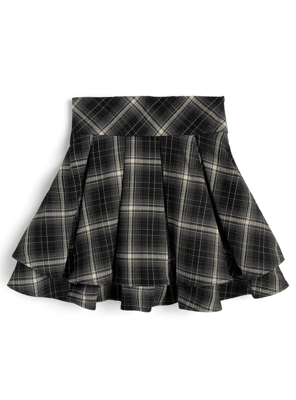 インパン裏地付きチェック柄ティアードフレアミニスカート[ai229]