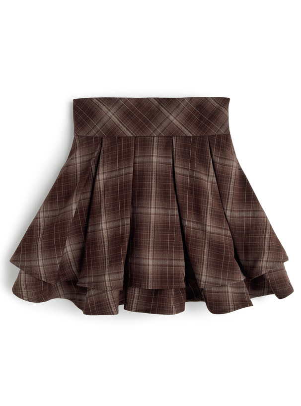 インパン裏地付きチェック柄ティアードフレアミニスカート[ai229