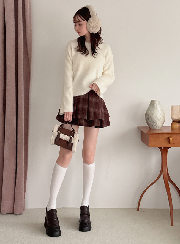 インパン裏地付きチェック柄ティアードフレアミニスカート[ai229