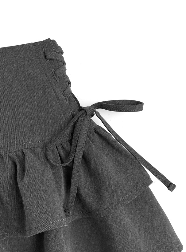 インパン裏地付きサイドレースアップティアードミニスカート[ai230