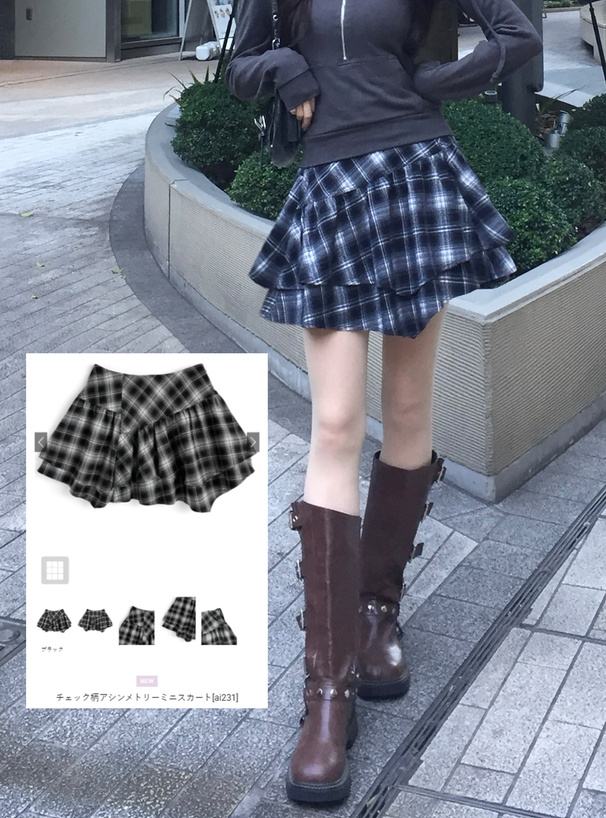 チェック柄アシンメトリーミニスカート[ai231] | レディース